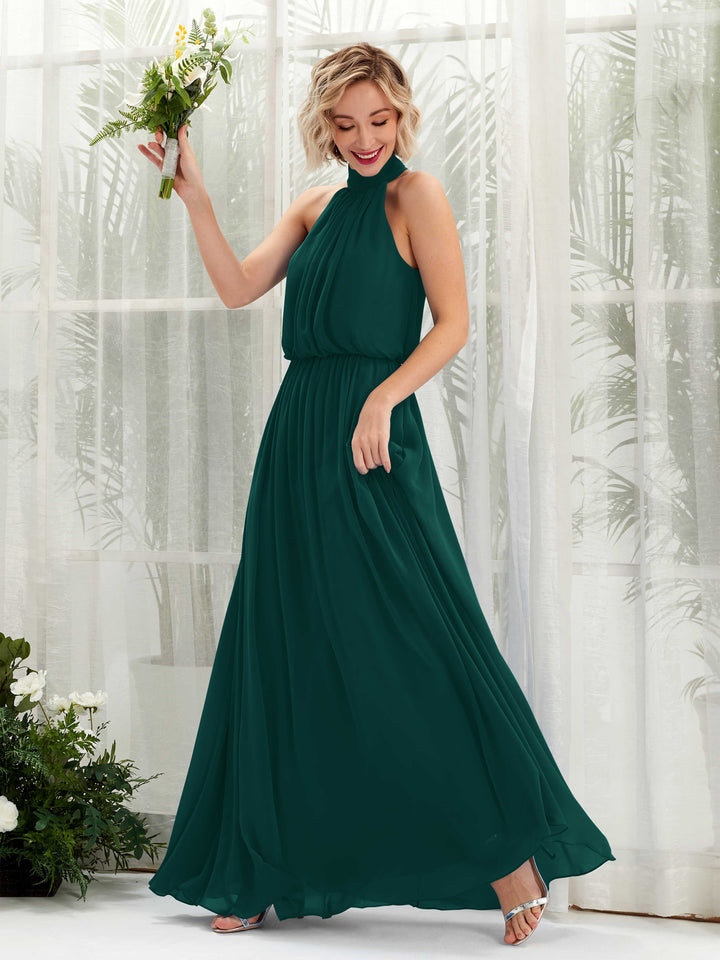 Carlyna A-Linien-Kleid mit Rundhals bodenlang aus Chiffon Brautjungfernkleider Dunkelsmaragd 