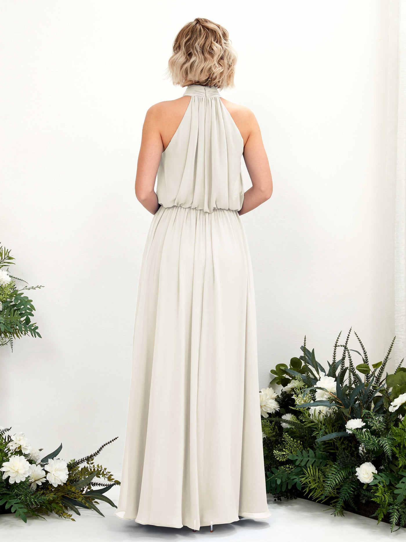 Carlyna A-Linien-Kleid mit Rundhals bodenlang aus Chiffon Brautjungfernkleider Elfenbein #farbe_elfenbein