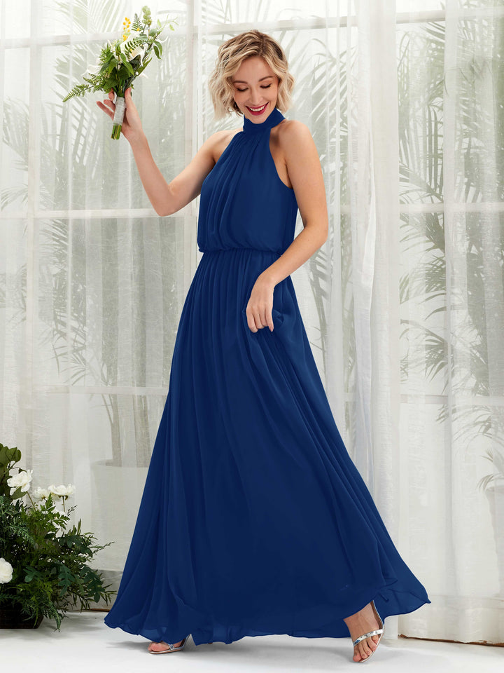 Carlyna A-Linien-Kleid mit Rundhals bodenlang aus Chiffon Brautjungfernkleider Königsblau 