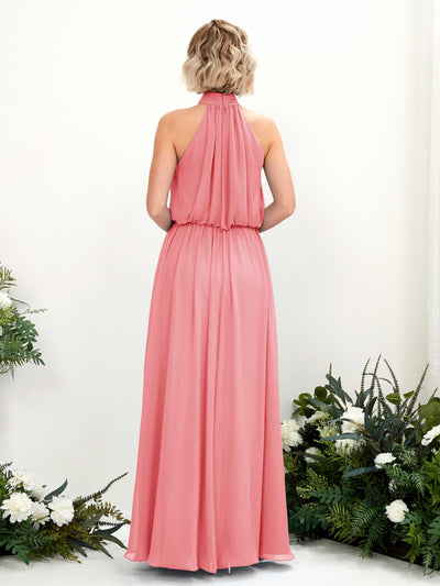 Carlyna A-Linien-Kleid mit Rundhals bodenlang aus Chiffon Brautjungfernkleider Korallenrosa #farbe_korallenrosa