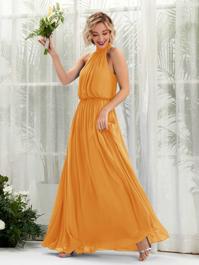 Carlyna A-Linien-Kleid mit Rundhals bodenlang aus Chiffon Brautjungfernkleider Mango #farbe_mango
