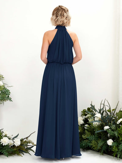 Carlyna A-Linien-Kleid mit Rundhals bodenlang aus Chiffon Brautjungfernkleider Marineblau #farbe_marineblau