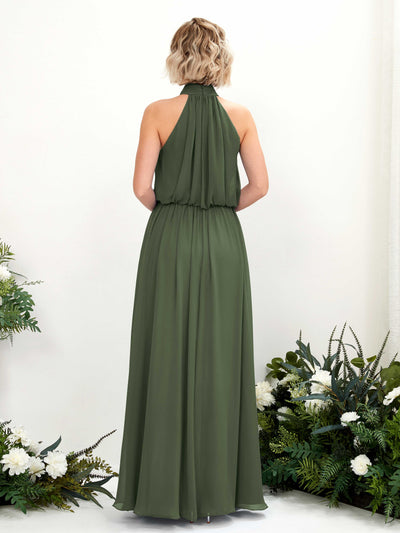 Carlyna A-Linien-Kleid mit Rundhals bodenlang aus Chiffon Brautjungfernkleider Martini-Olive #farbe_martini-olive