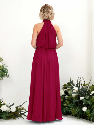 Carlyna A-Linien-Kleid mit Rundhals bodenlang aus Chiffon Brautjungfernkleider Narrenrot #farbe_narrenrot