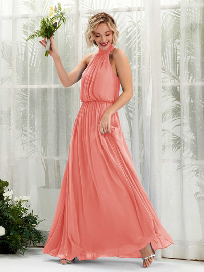 Carlyna A-Linien-Kleid mit Rundhals bodenlang aus Chiffon Brautjungfernkleider Pfirsichrosa #farbe_pfirsichrosa