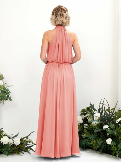 Carlyna A-Linien-Kleid mit Rundhals bodenlang aus Chiffon Brautjungfernkleider Pfirsichrosa #farbe_pfirsichrosa