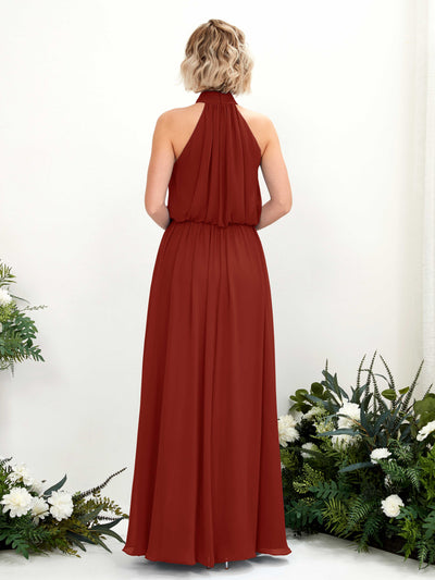 Carlyna A-Linien-Kleid mit Rundhals bodenlang aus Chiffon Brautjungfernkleider Rostrot #farbe_rostrot