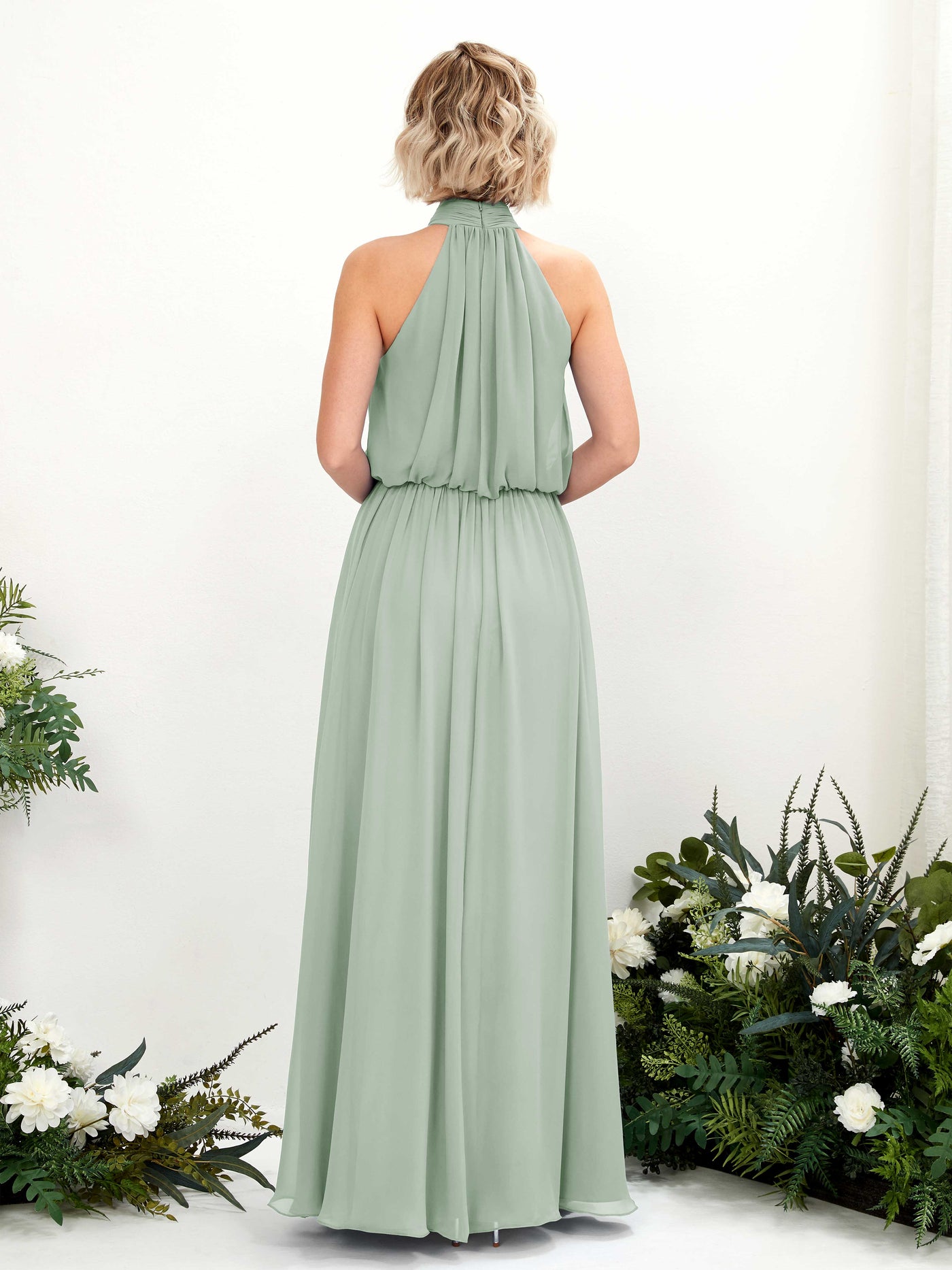 Carlyna A-Linien-Kleid mit Rundhals bodenlang aus Chiffon Brautjungfernkleider Salbeigrün #farbe_salbeigr-n