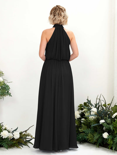 Carlyna A-Linien-Kleid mit Rundhals bodenlang aus Chiffon Brautjungfernkleider Schwarz #farbe_schwarz