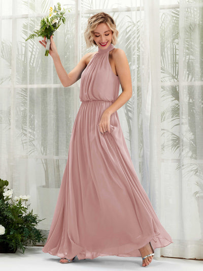 Carlyna A-Linien-Kleid mit Rundhals bodenlang aus Chiffon Brautjungfernkleider Staubige Rose #farbe_staubige-rose