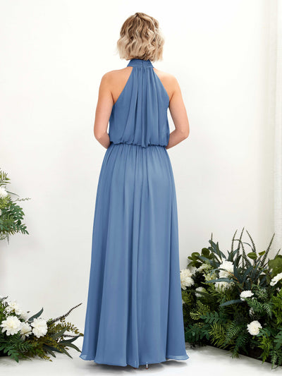 Carlyna A-Linien-Kleid mit Rundhals bodenlang aus Chiffon Brautjungfernkleider Staubiges Blau #farbe_staubiges-blau