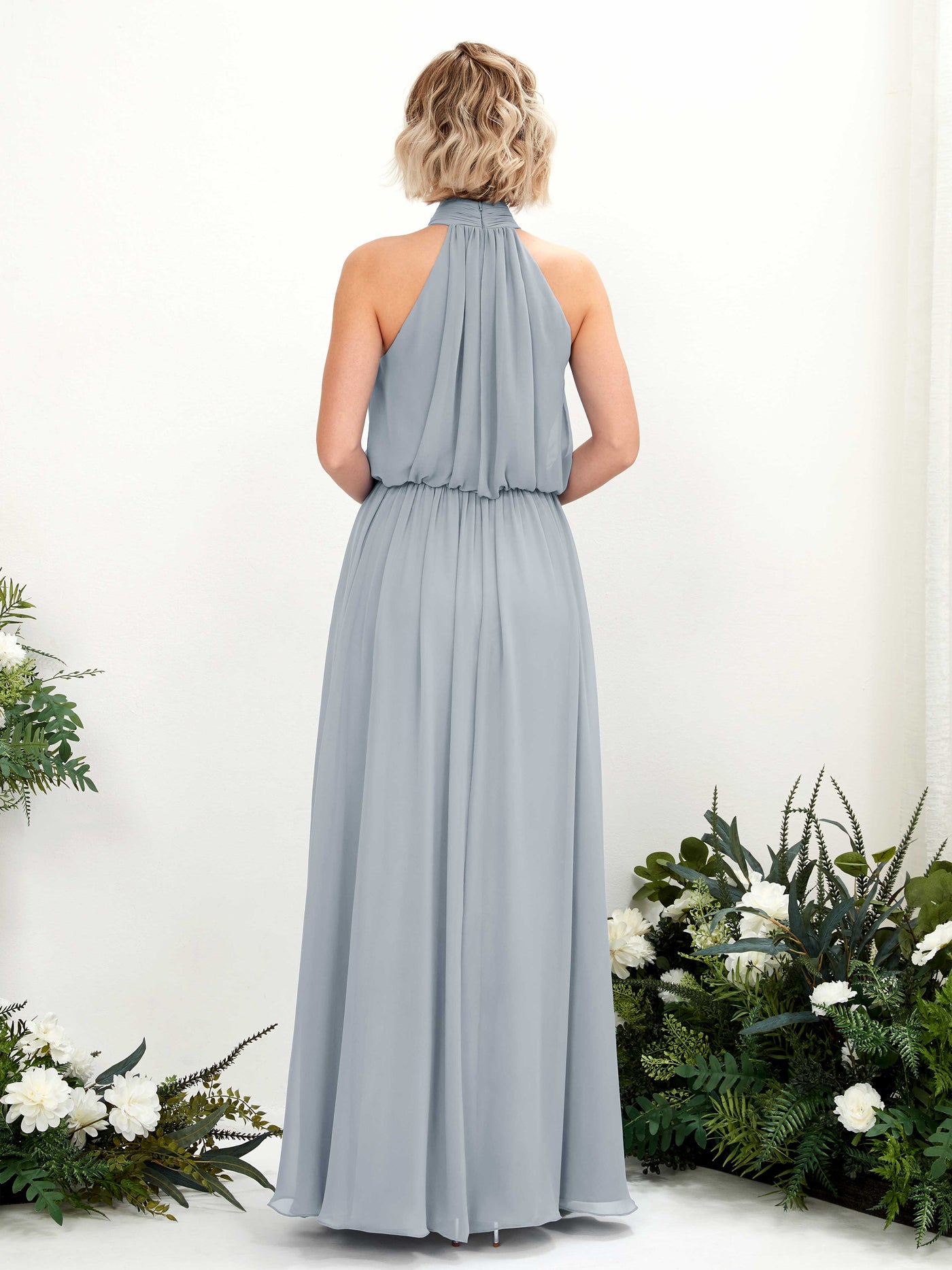 Carlyna A-Linien-Kleid mit Rundhals bodenlang aus Chiffon Brautjungfernkleider Staubiges Blau-Upgrade #farbe_staubiges-blau-upgrade