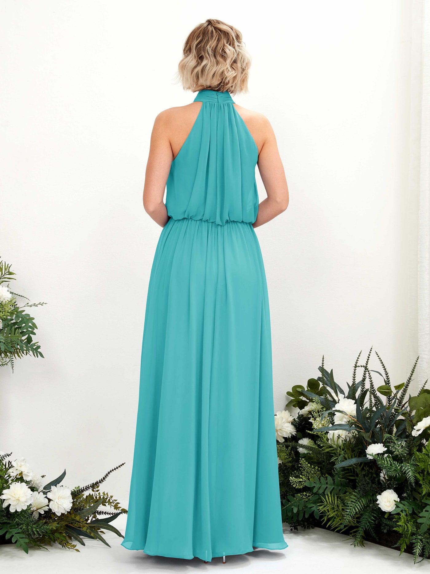 Carlyna A-Linien-Kleid mit Rundhals bodenlang aus Chiffon Brautjungfernkleider Türkis #farbe_t-rkis