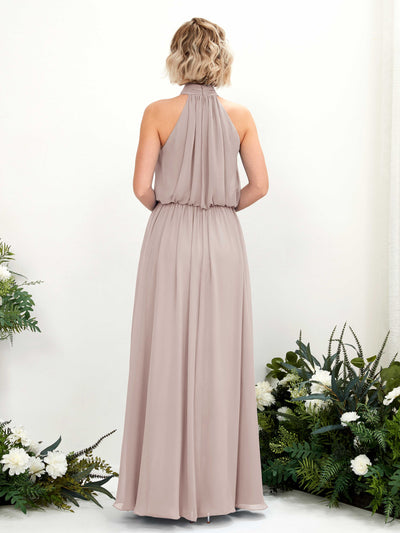 Carlyna A-Linien-Kleid mit Rundhals bodenlang aus Chiffon Brautjungfernkleider Taupe #farbe_taupe