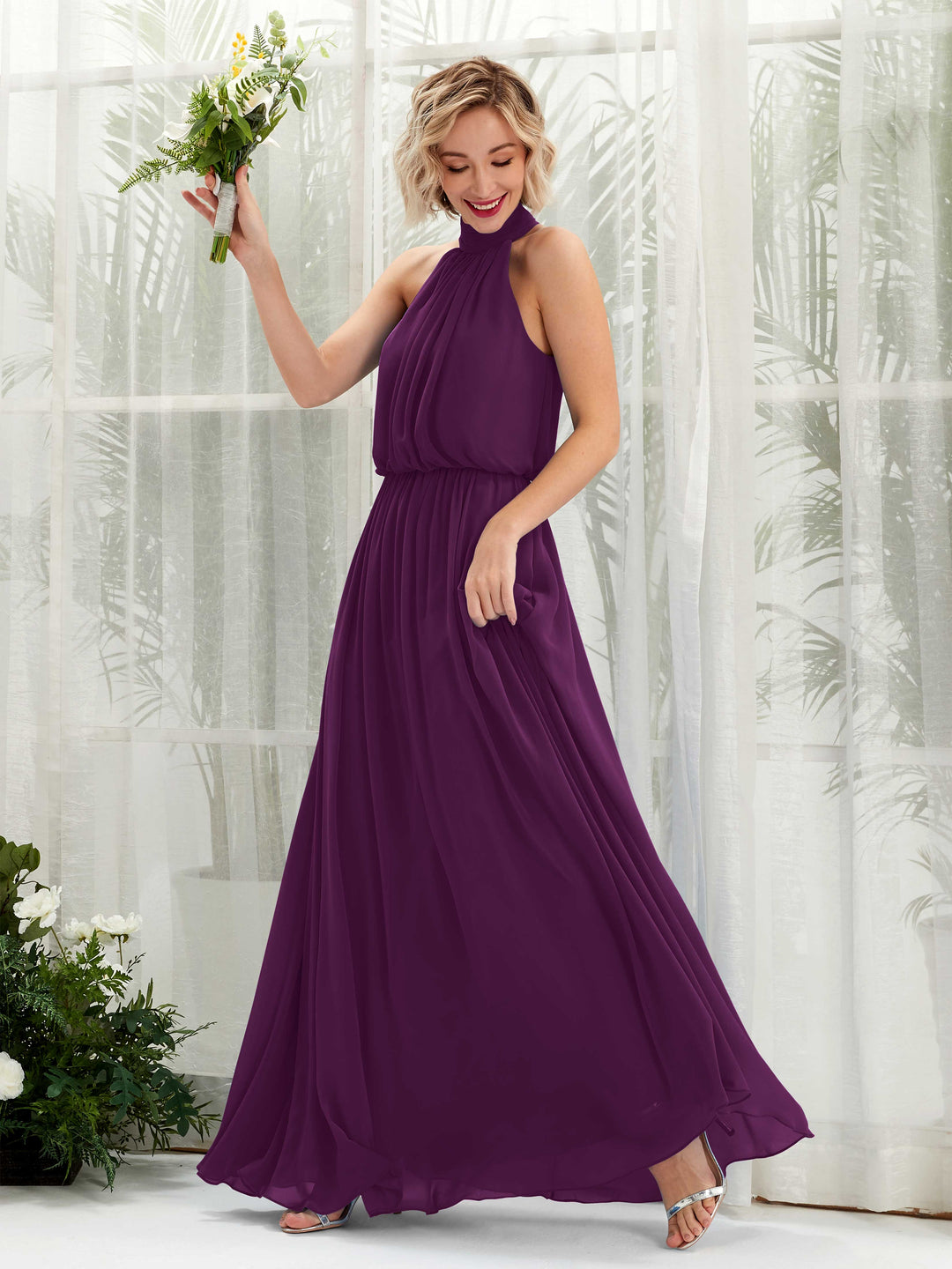 Carlyna A-Linien-Kleid mit Rundhals bodenlang aus Chiffon Brautjungfernkleider Traube 