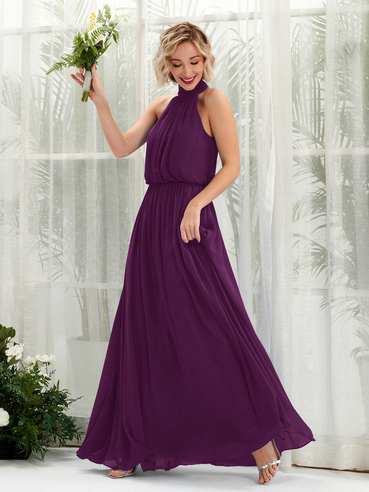 Carlyna A-Linien-Kleid mit Rundhals bodenlang aus Chiffon Brautjungfernkleider Traube 
