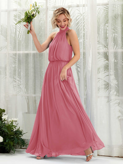 Carlyna A-Linien-Kleid mit Rundhals bodenlang aus Chiffon Brautjungfernkleider Wüstenrose #farbe_w-stenrose