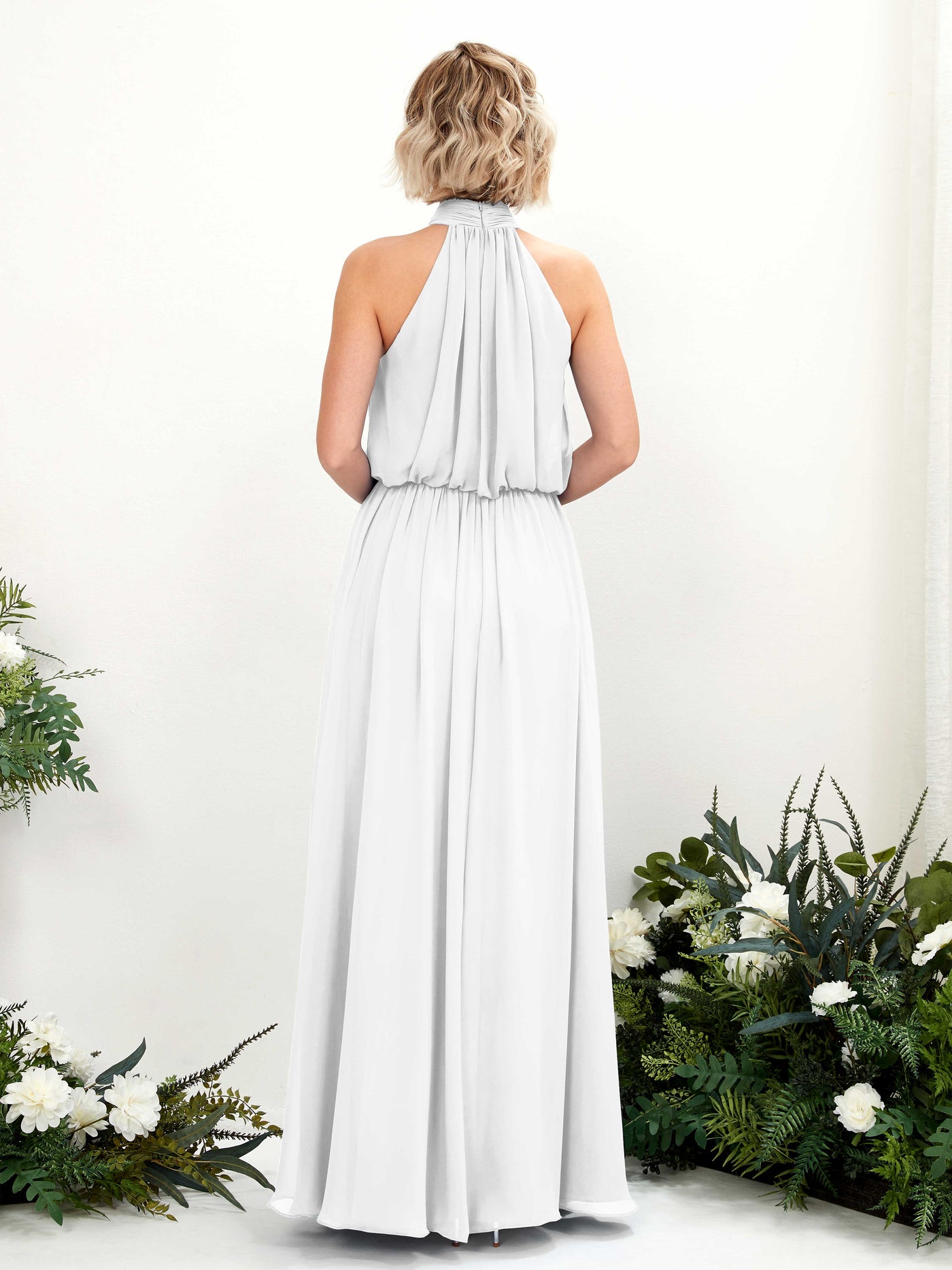 Carlyna A-Linien-Kleid mit Rundhals bodenlang aus Chiffon Brautjungfernkleider Weiß #farbe_wei