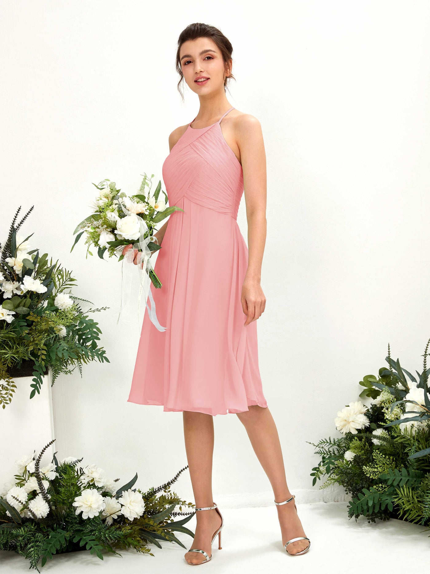 Carlyna A-Linien Kleid mit Rundhals Chiffon knielanges Brautjungfernkleid Ballettrosa #farbe_ballettrosa