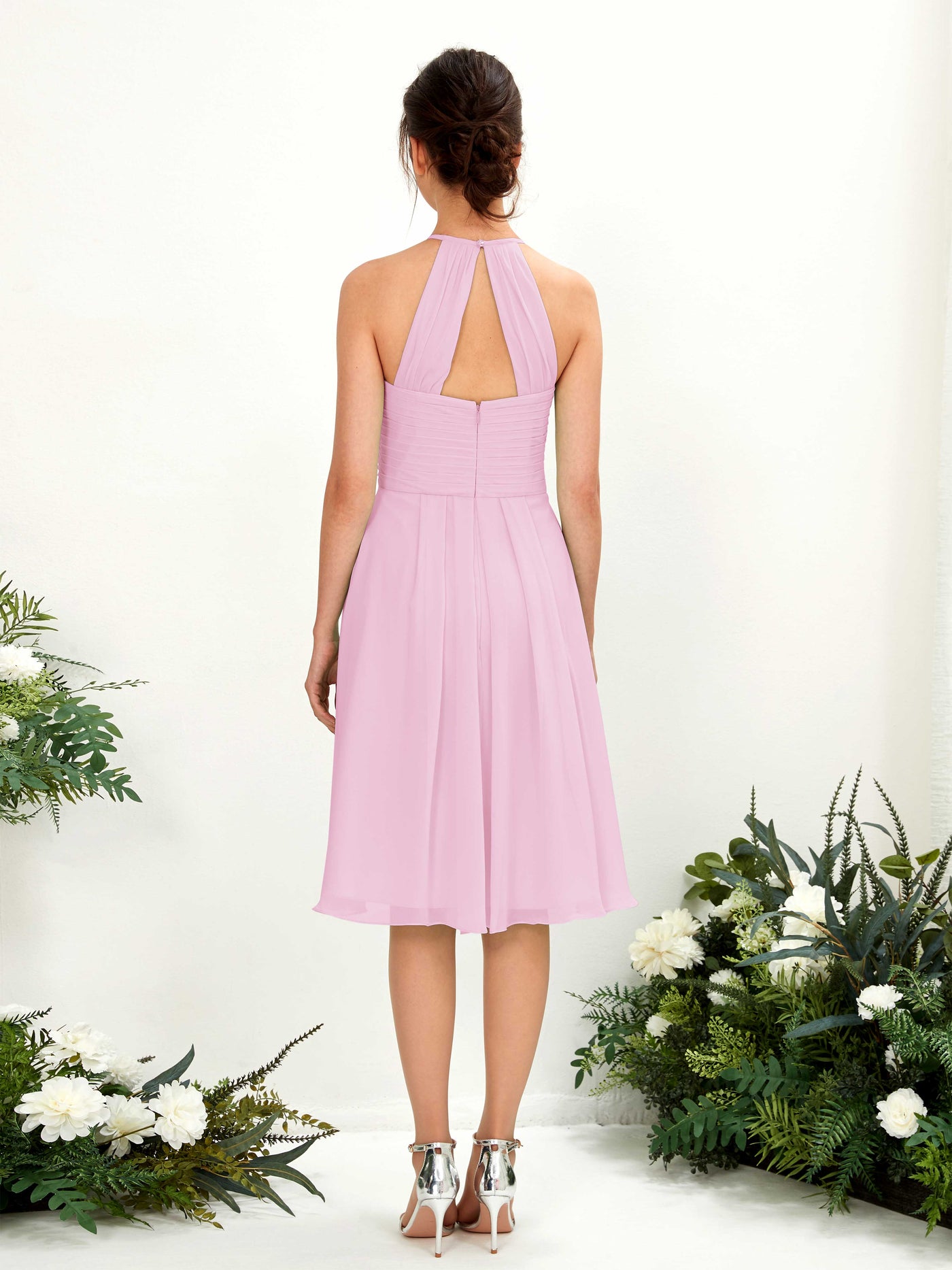 Carlyna A-Linien Kleid mit Rundhals Chiffon knielanges Brautjungfernkleid Bonbonrosa #farbe_bonbonrosa