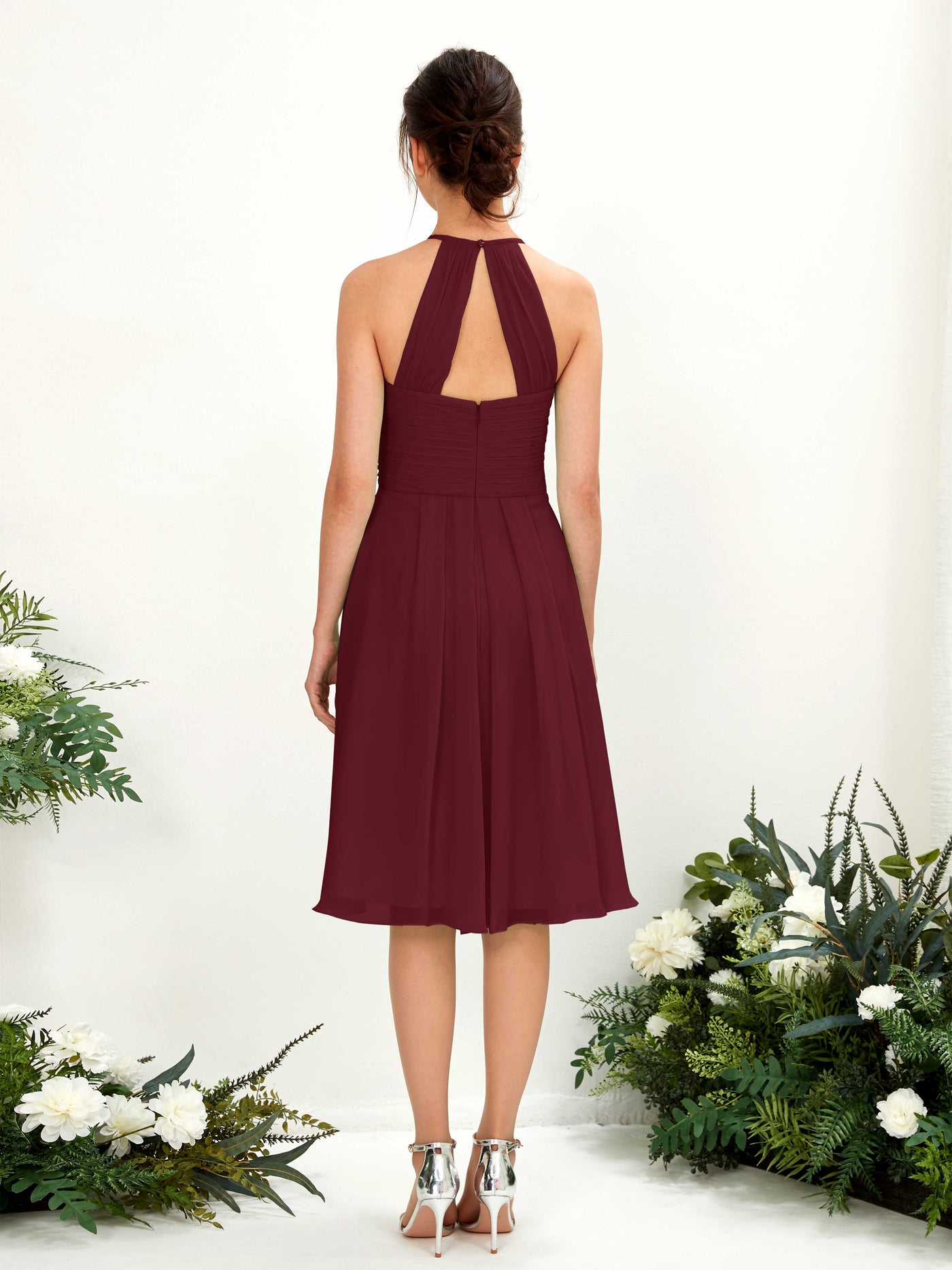 Carlyna A-Linien Kleid mit Rundhals Chiffon knielanges Brautjungfernkleid Burgunderrot #farbe_burgunderrot