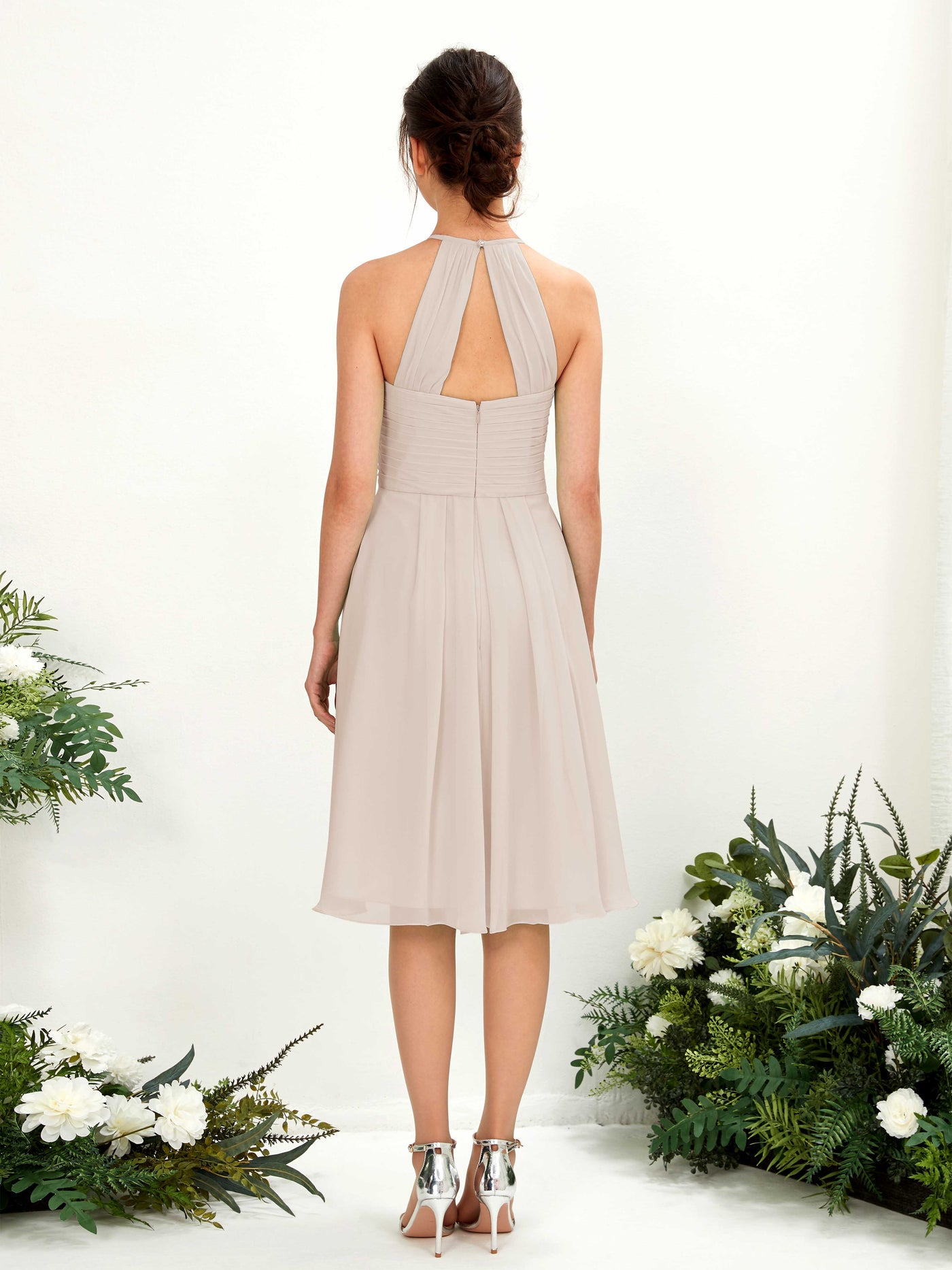 Carlyna A-Linien Kleid mit Rundhals Chiffon knielanges Brautjungfernkleid Champagner #farbe_champagner