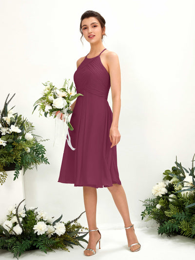 Carlyna A-Linien Kleid mit Rundhals Chiffon knielanges Brautjungfernkleid Chianti #farbe_chianti