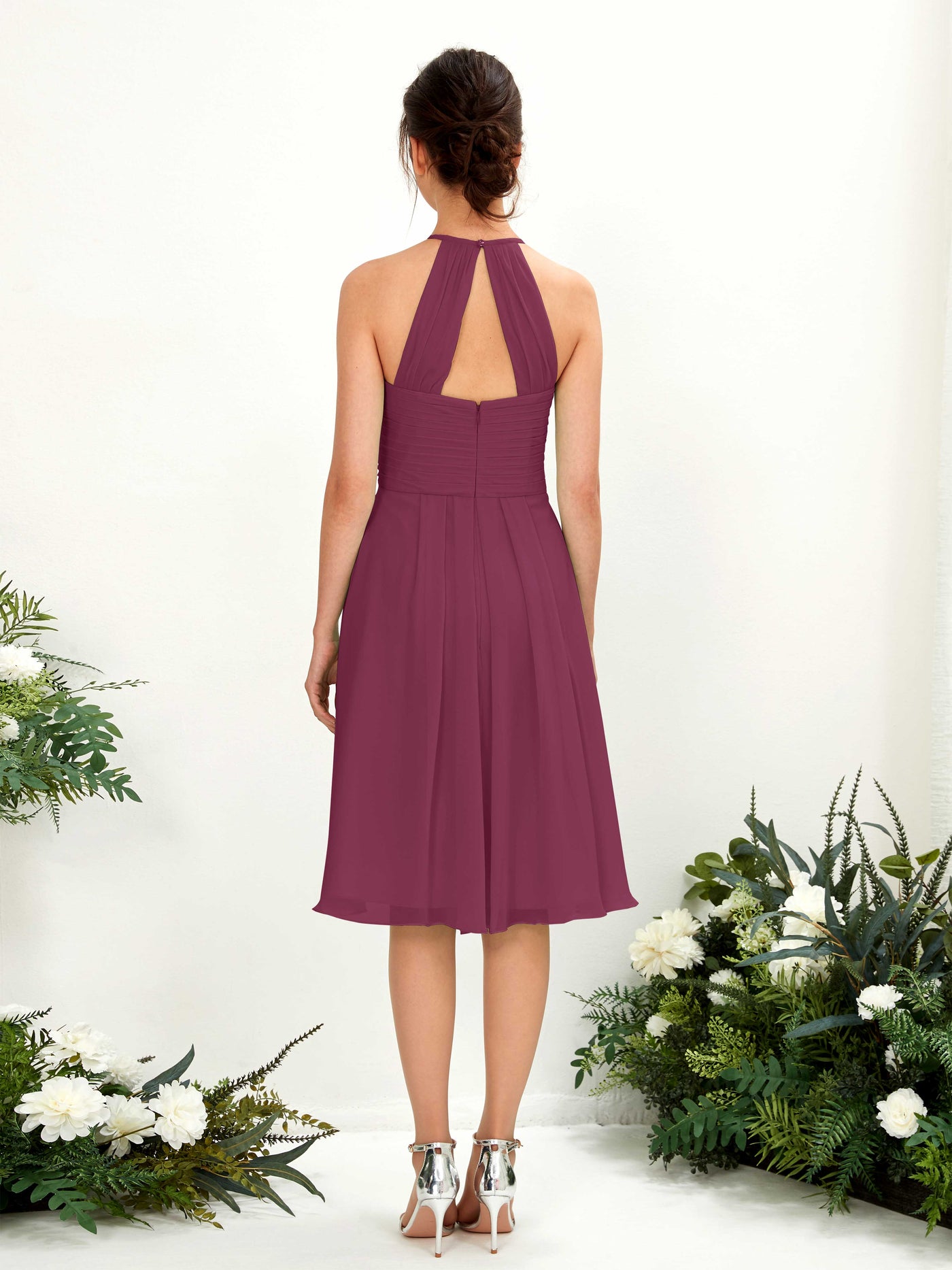Carlyna A-Linien Kleid mit Rundhals Chiffon knielanges Brautjungfernkleid Chianti #farbe_chianti