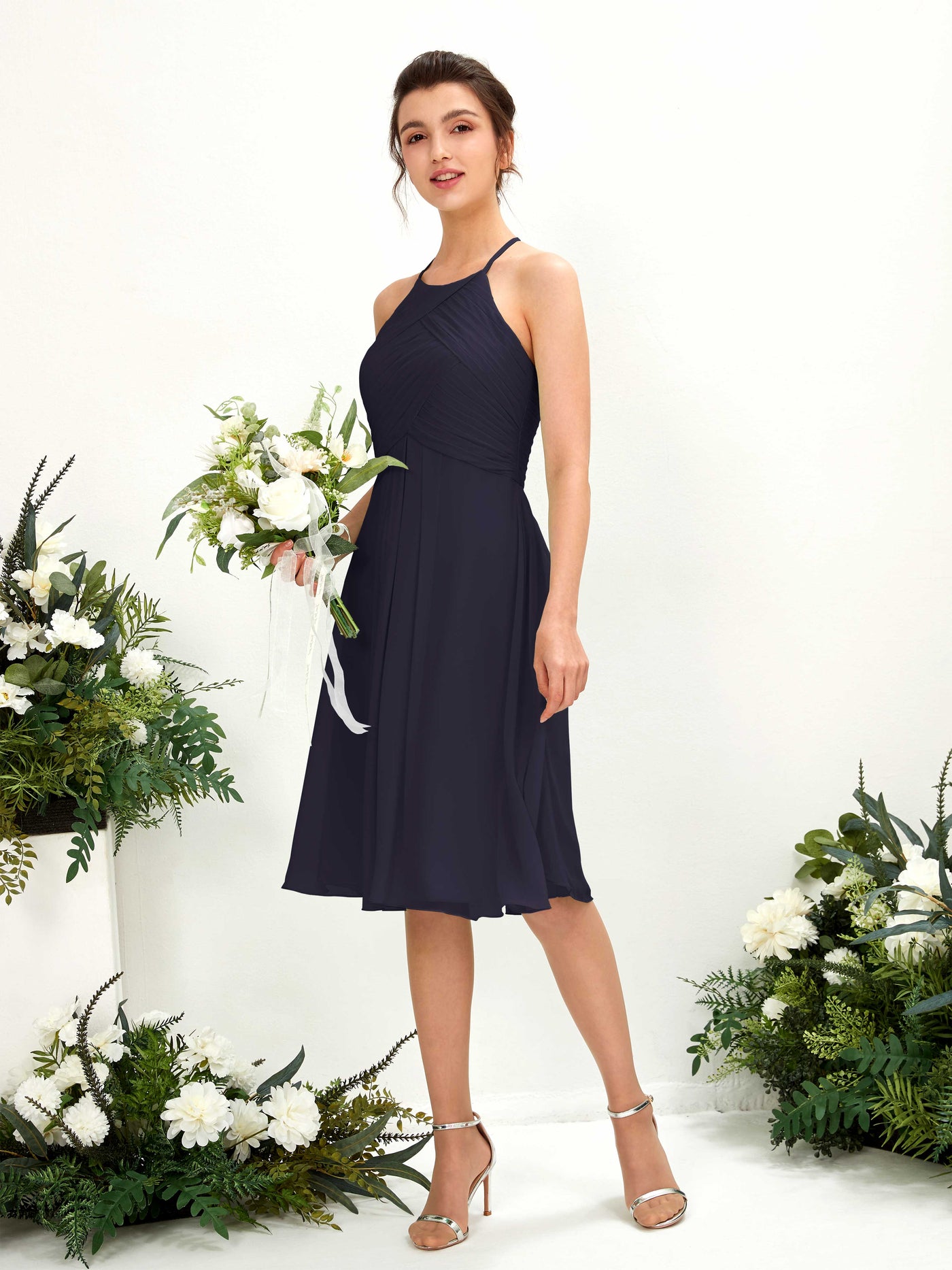 Carlyna A-Linien Kleid mit Rundhals Chiffon knielanges Brautjungfernkleid Dunkel Marineblau #farbe_dunkel-marineblau
