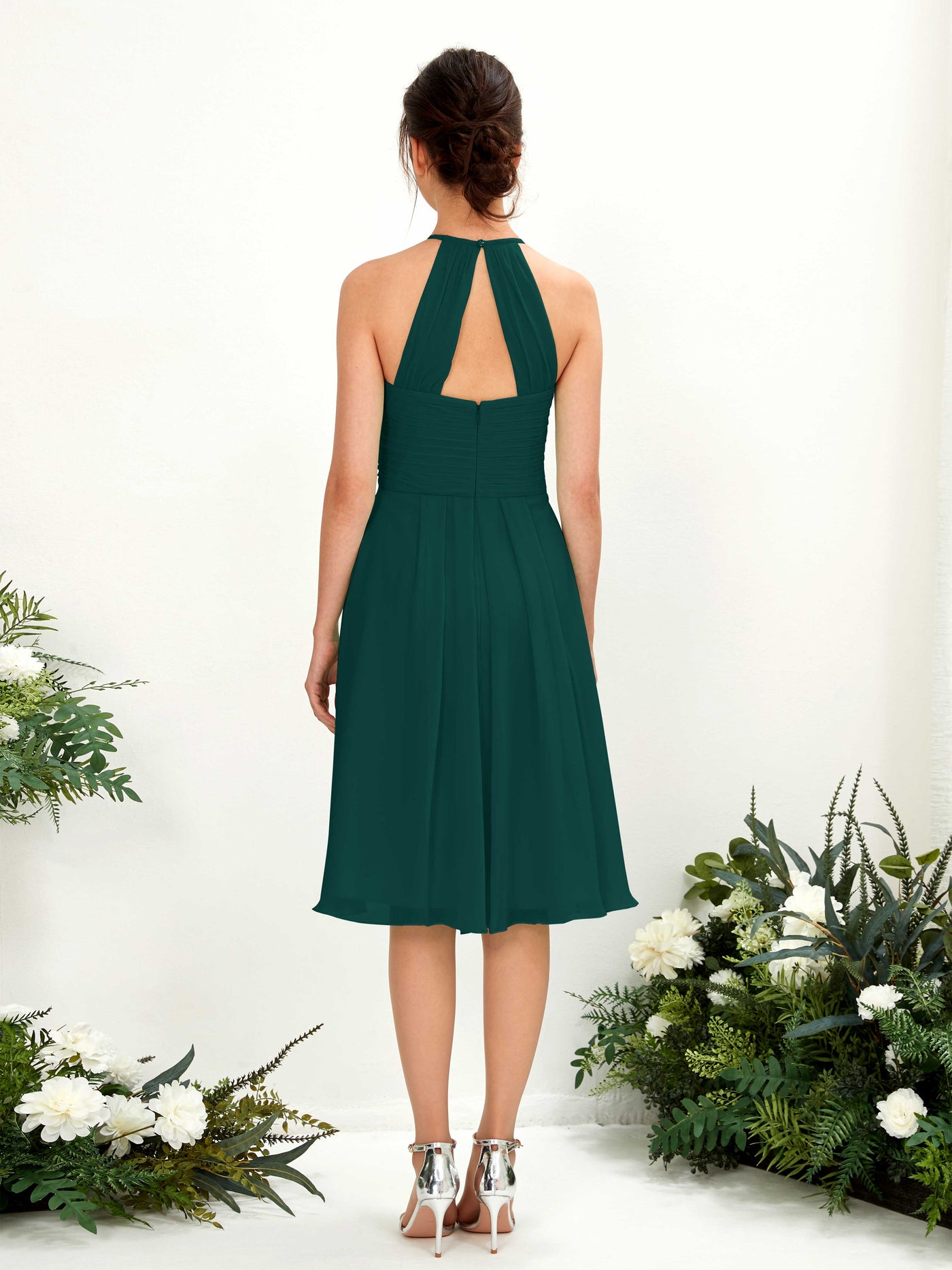 Carlyna A-Linien Kleid mit Rundhals Chiffon knielanges Brautjungfernkleid Dunkelsmaragd #farbe_dunkelsmaragd