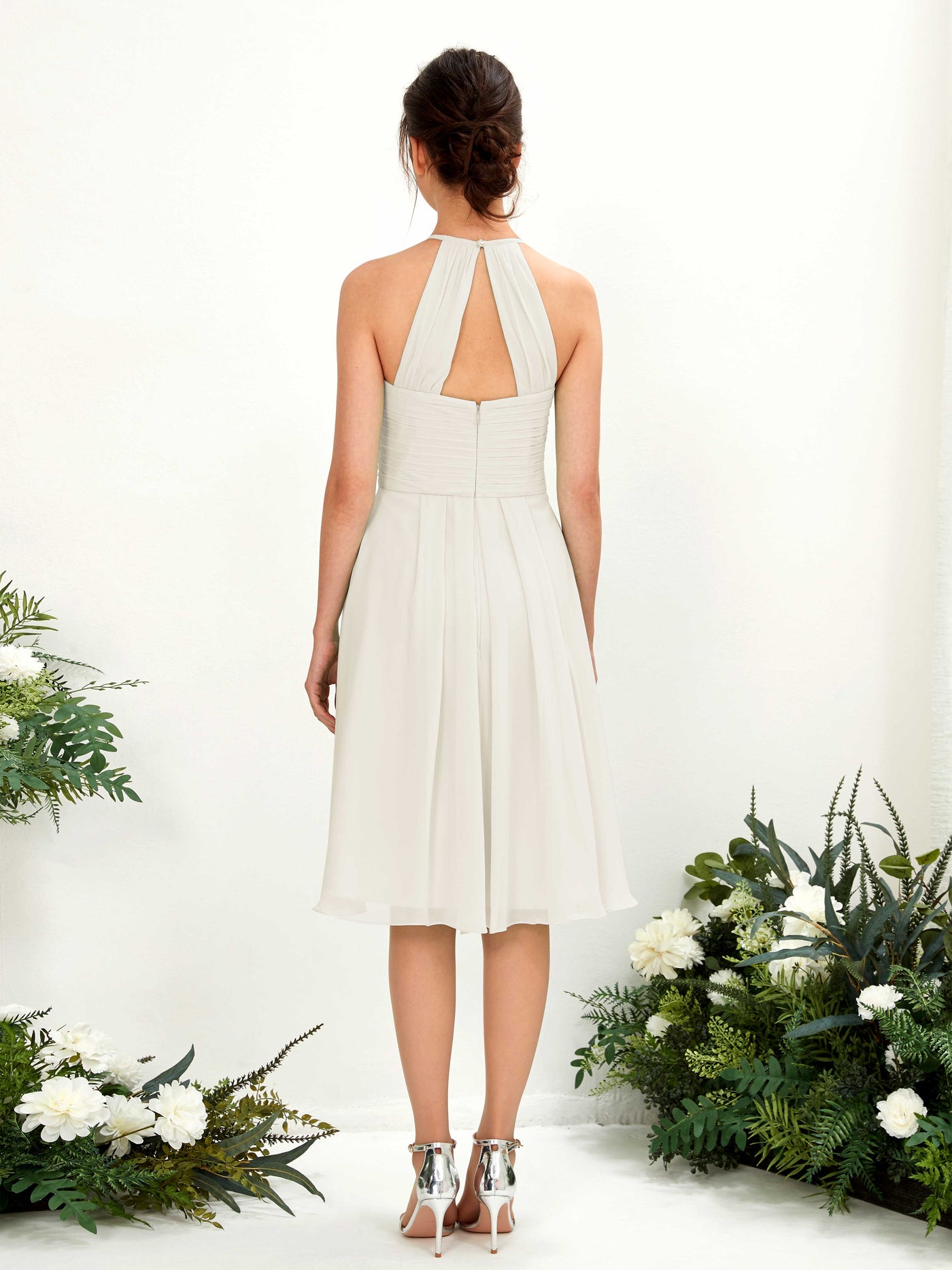 Carlyna A-Linien Kleid mit Rundhals Chiffon knielanges Brautjungfernkleid Elfenbein #farbe_elfenbein