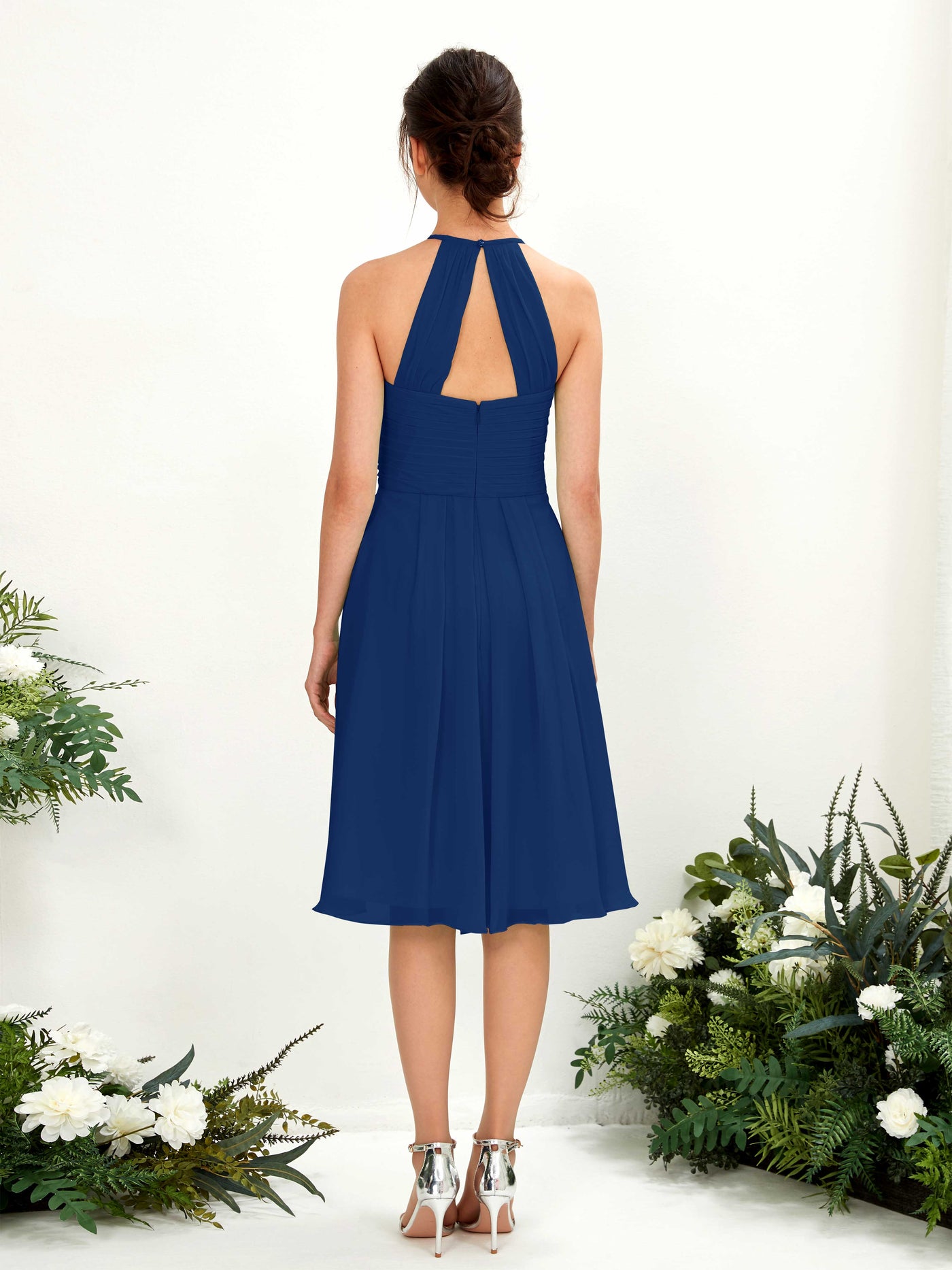 Carlyna A-Linien Kleid mit Rundhals Chiffon knielanges Brautjungfernkleid Königsblau #farbe_k-nigsblau