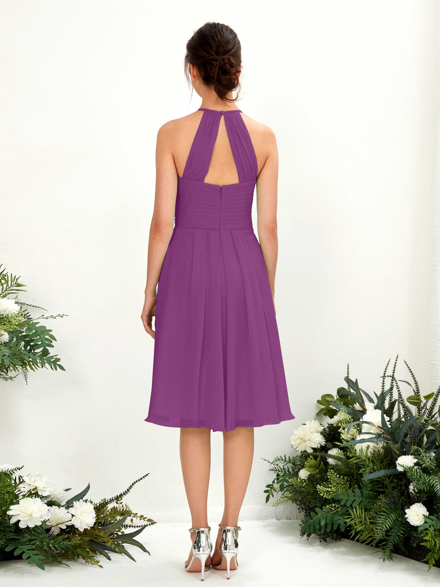 Carlyna A-Linien Kleid mit Rundhals Chiffon knielanges Brautjungfernkleid Lila #farbe_lila