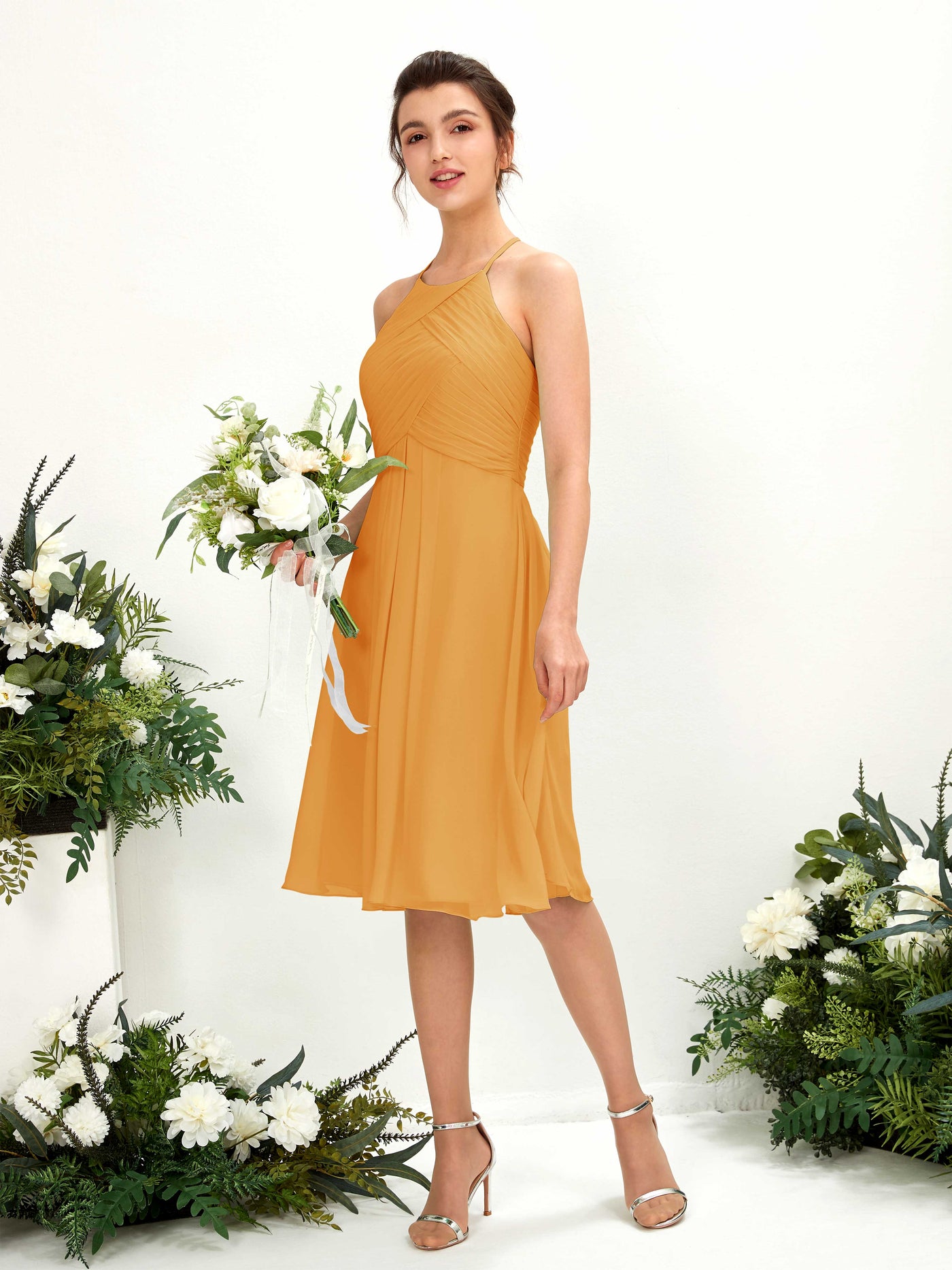 Carlyna A-Linien Kleid mit Rundhals Chiffon knielanges Brautjungfernkleid Mango #farbe_mango