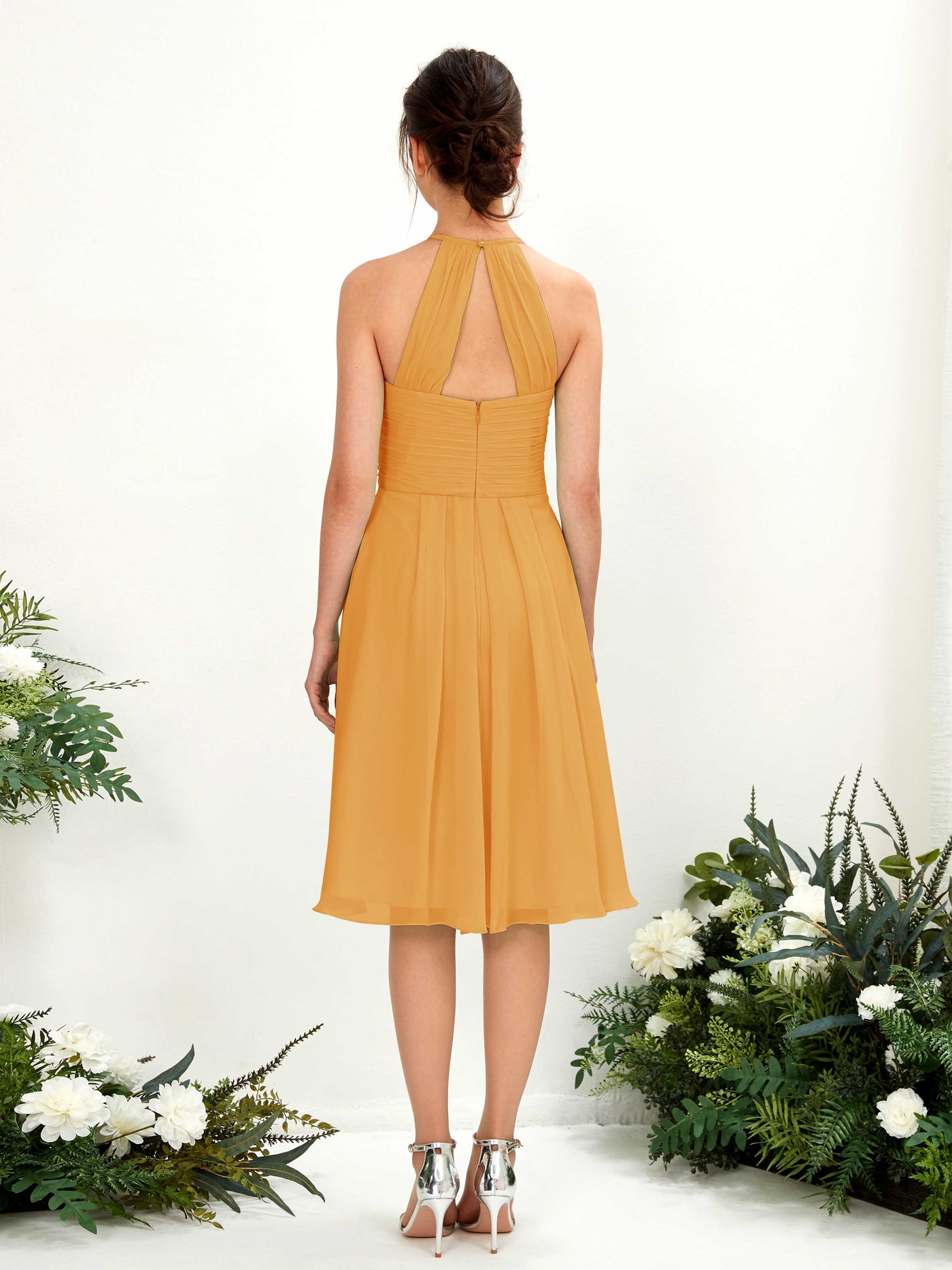 Carlyna A-Linien Kleid mit Rundhals Chiffon knielanges Brautjungfernkleid Mango #farbe_mango