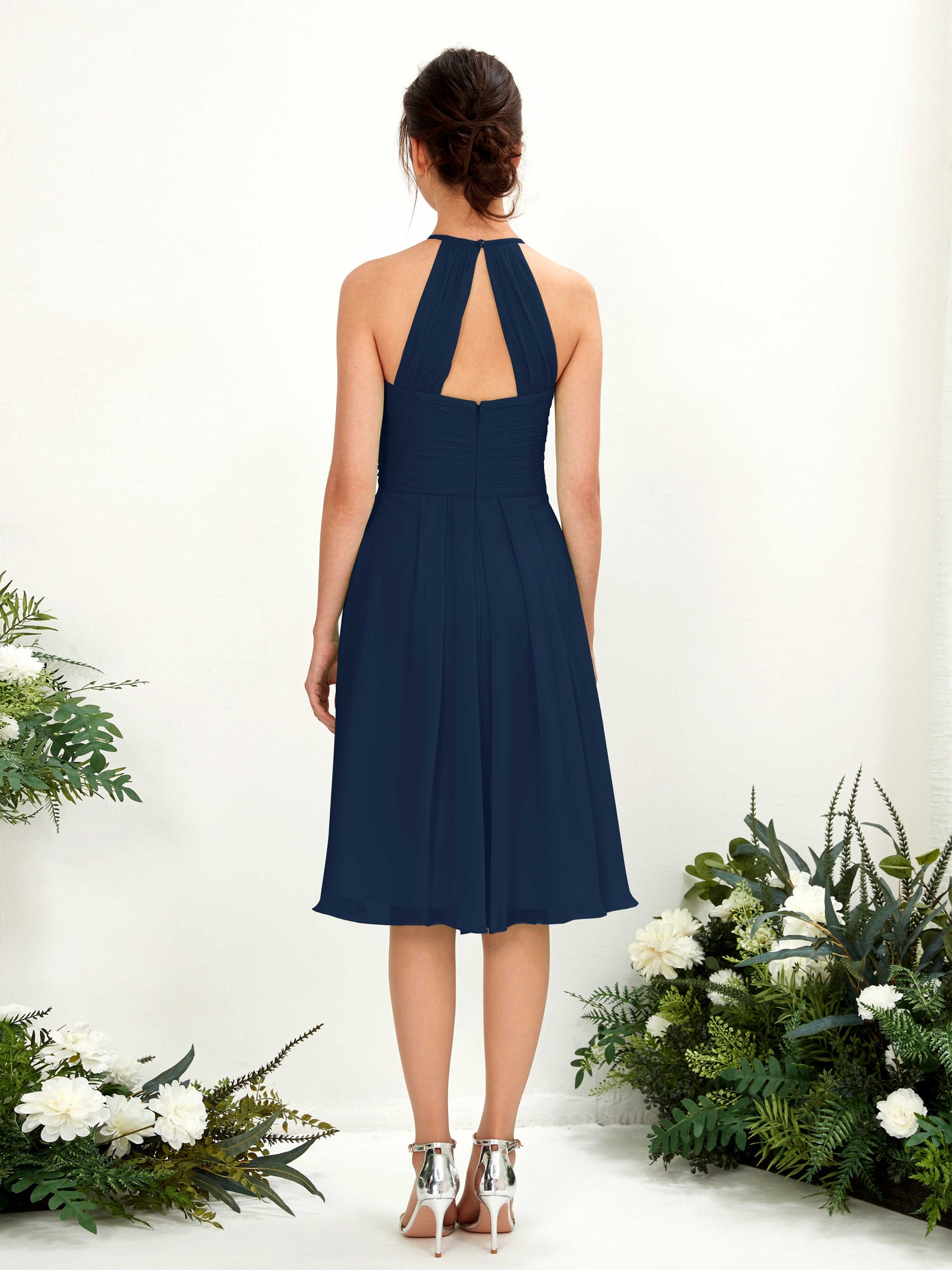 Carlyna A-Linien Kleid mit Rundhals Chiffon knielanges Brautjungfernkleid Marineblau #farbe_marineblau