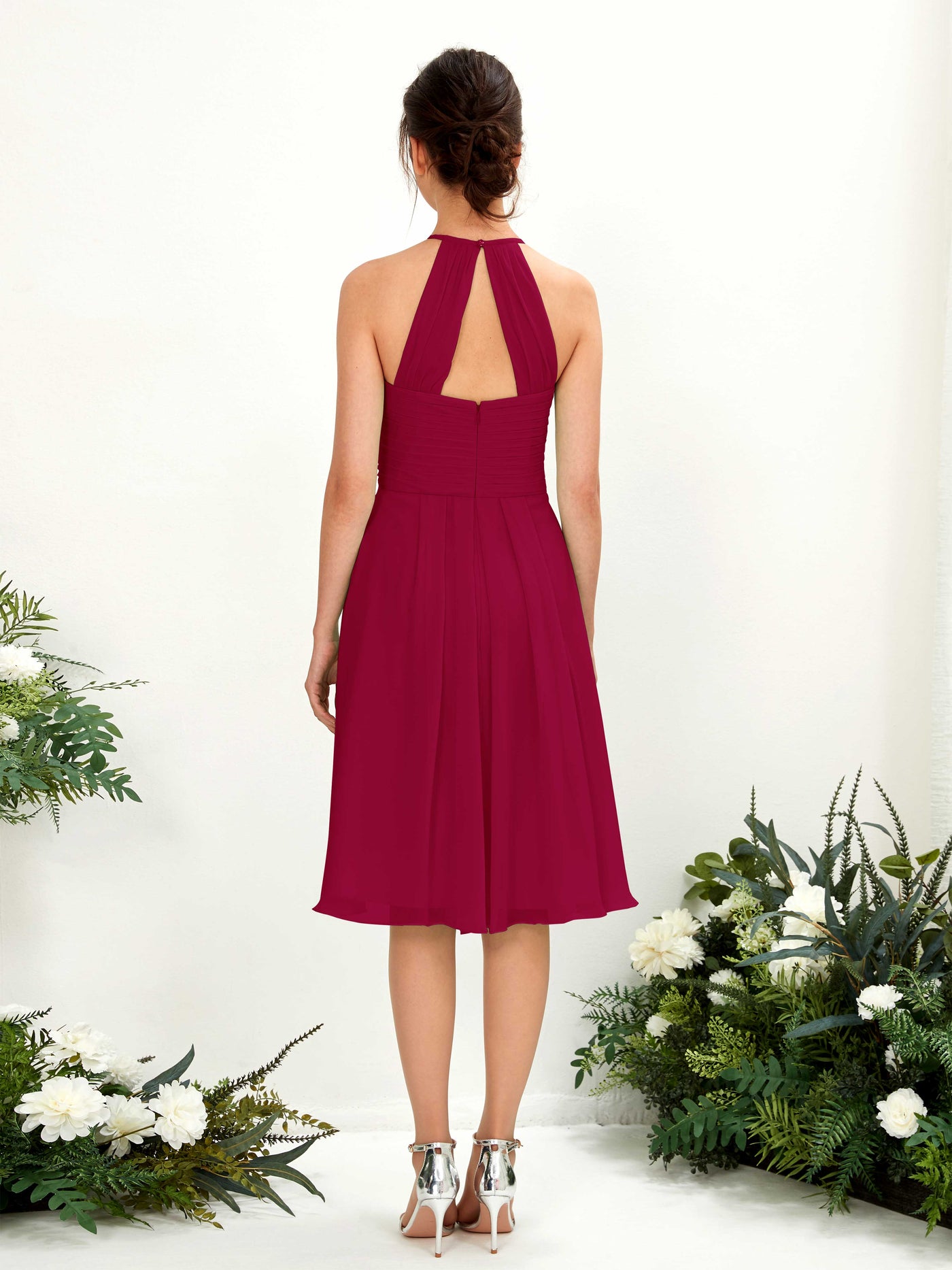 Carlyna A-Linien Kleid mit Rundhals Chiffon knielanges Brautjungfernkleid Narrenrot #farbe_narrenrot