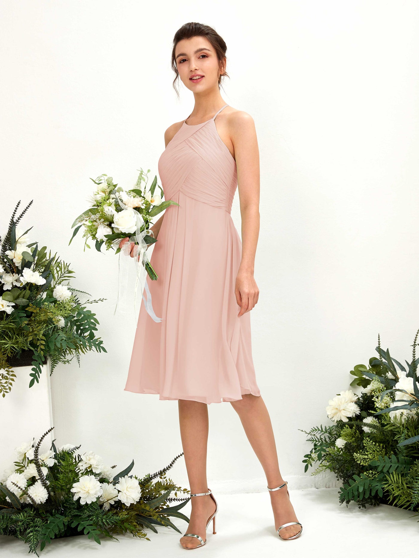 Carlyna A-Linien Kleid mit Rundhals Chiffon knielanges Brautjungfernkleid Perlrosa #farbe_perlrosa