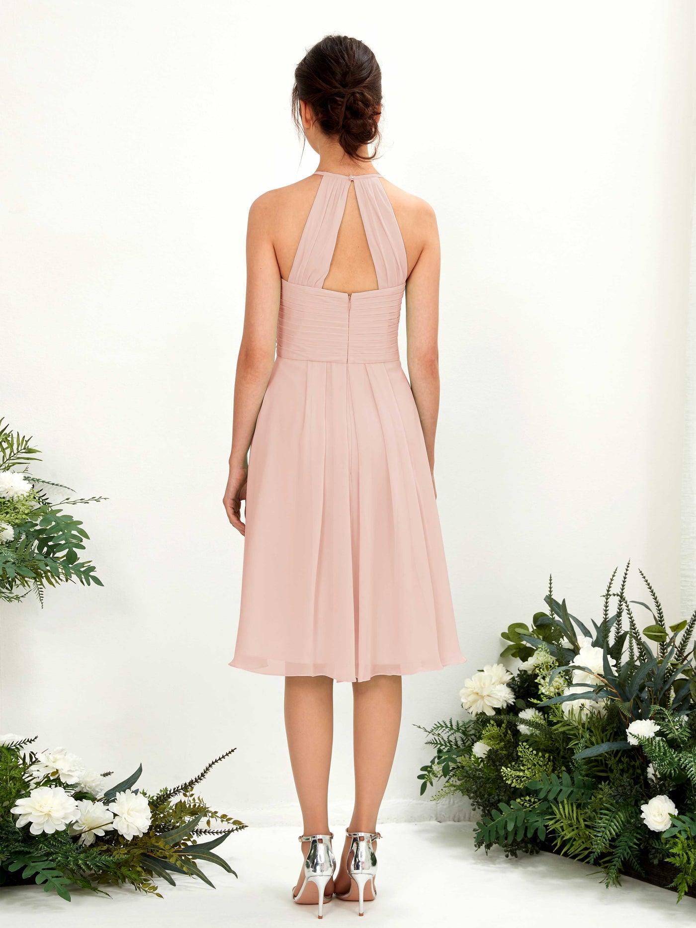 Carlyna A-Linien Kleid mit Rundhals Chiffon knielanges Brautjungfernkleid Perlrosa #farbe_perlrosa