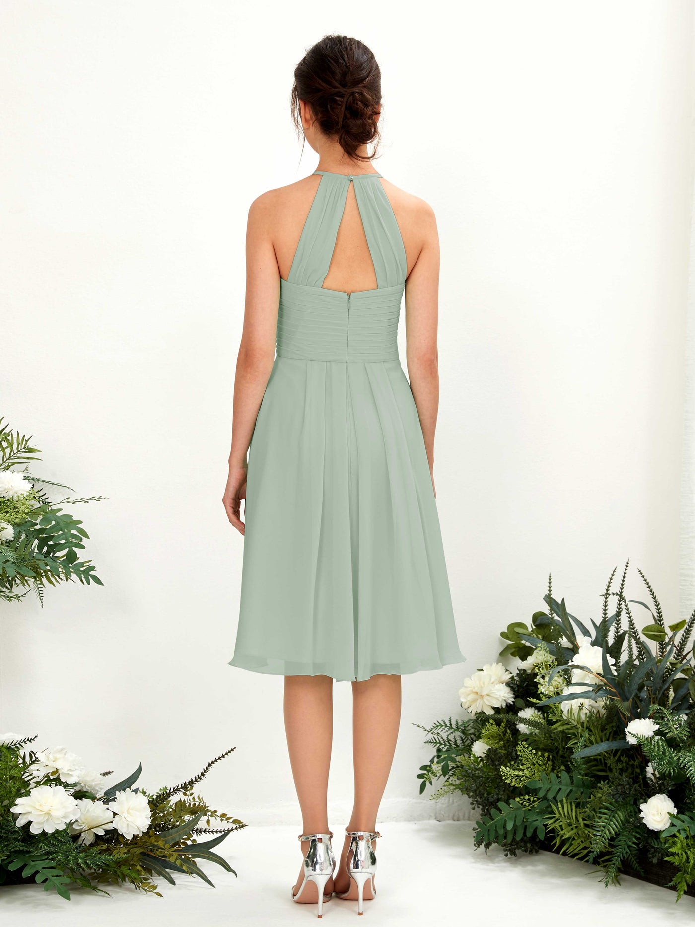 Carlyna A-Linien Kleid mit Rundhals Chiffon knielanges Brautjungfernkleid Salbeigrün #farbe_salbeigr-n