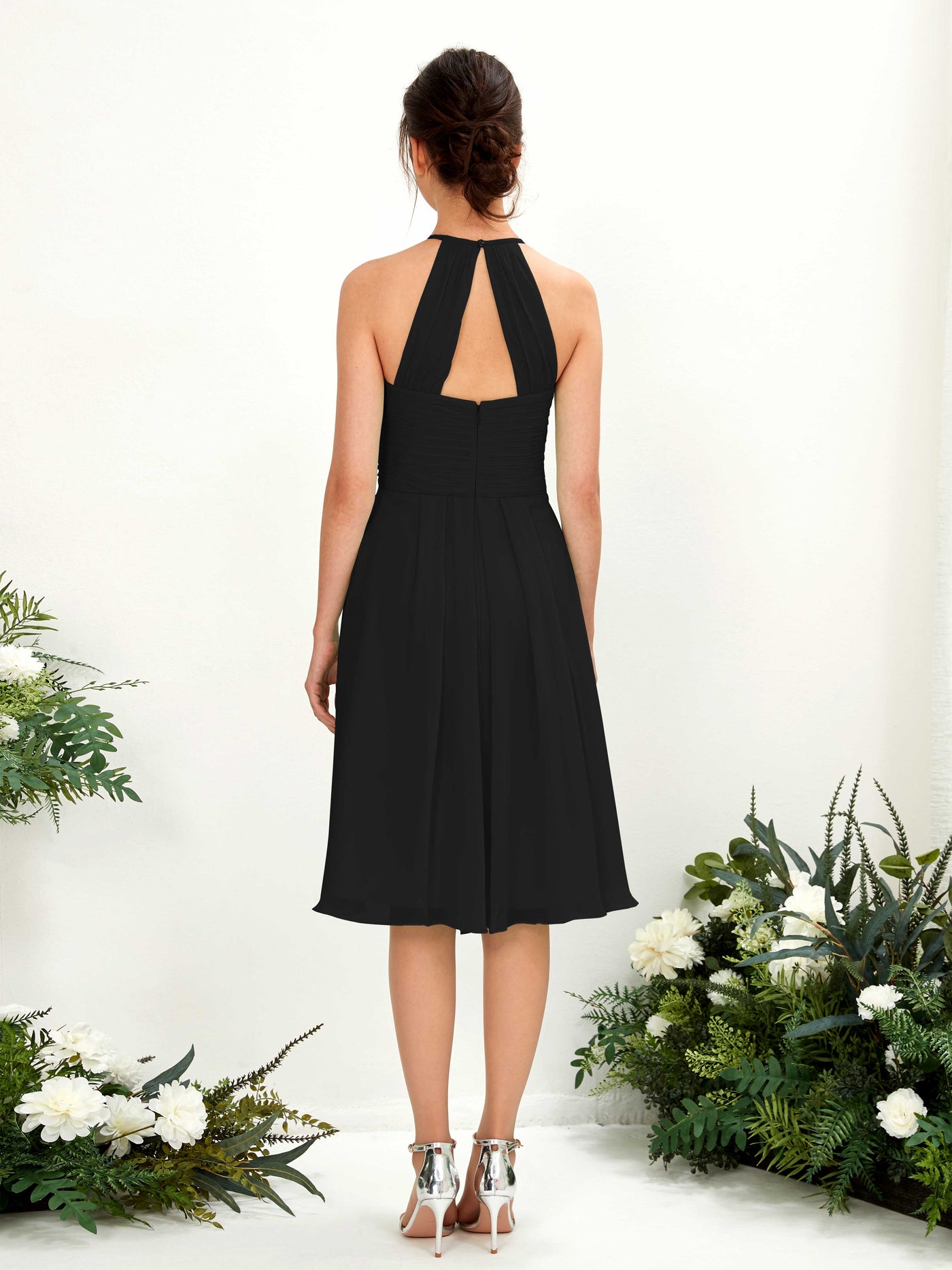 Carlyna A-Linien Kleid mit Rundhals Chiffon knielanges Brautjungfernkleid Schwarz #farbe_schwarz