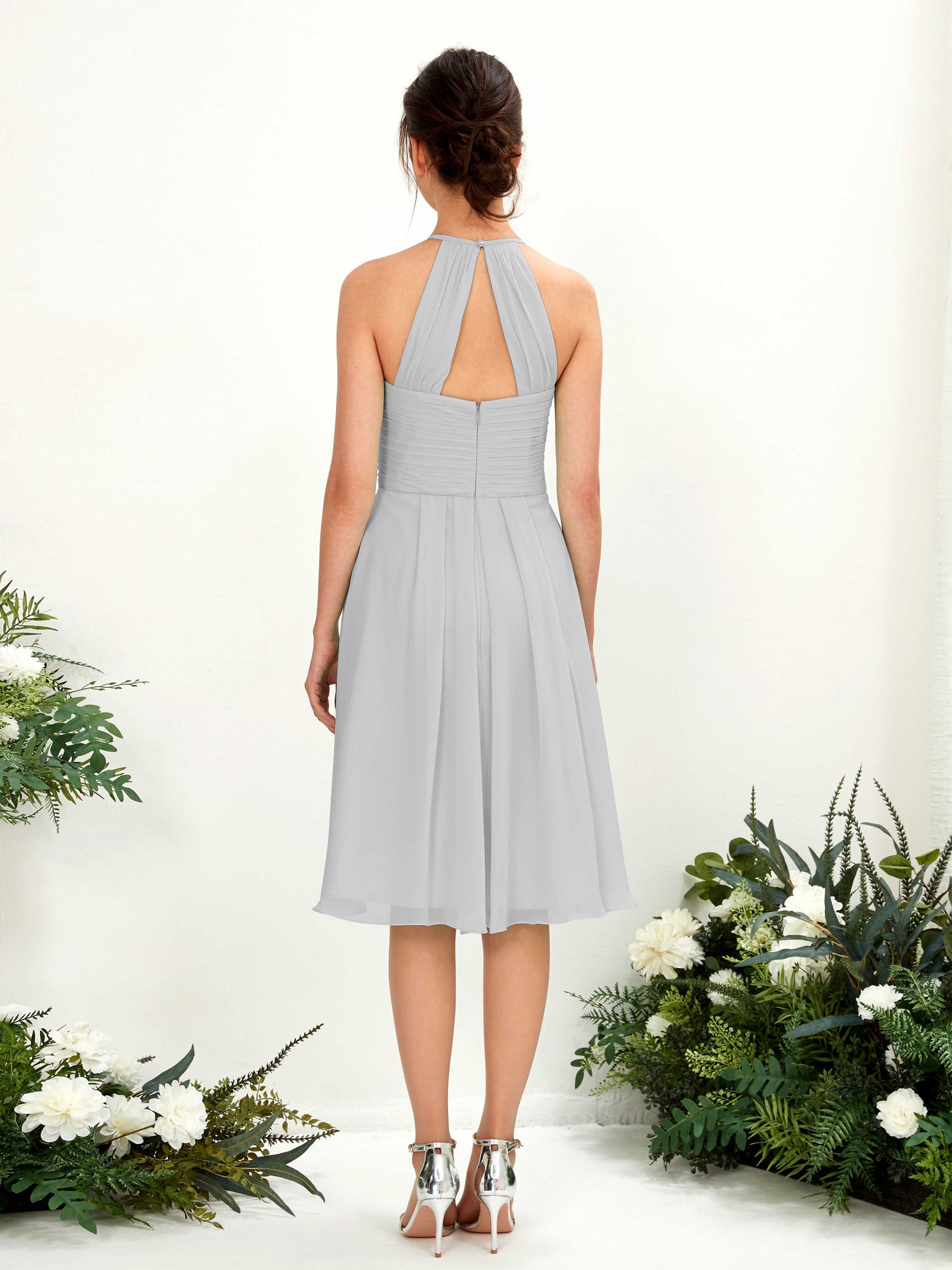 Carlyna A-Linien Kleid mit Rundhals Chiffon knielanges Brautjungfernkleid Silber #farbe_silber