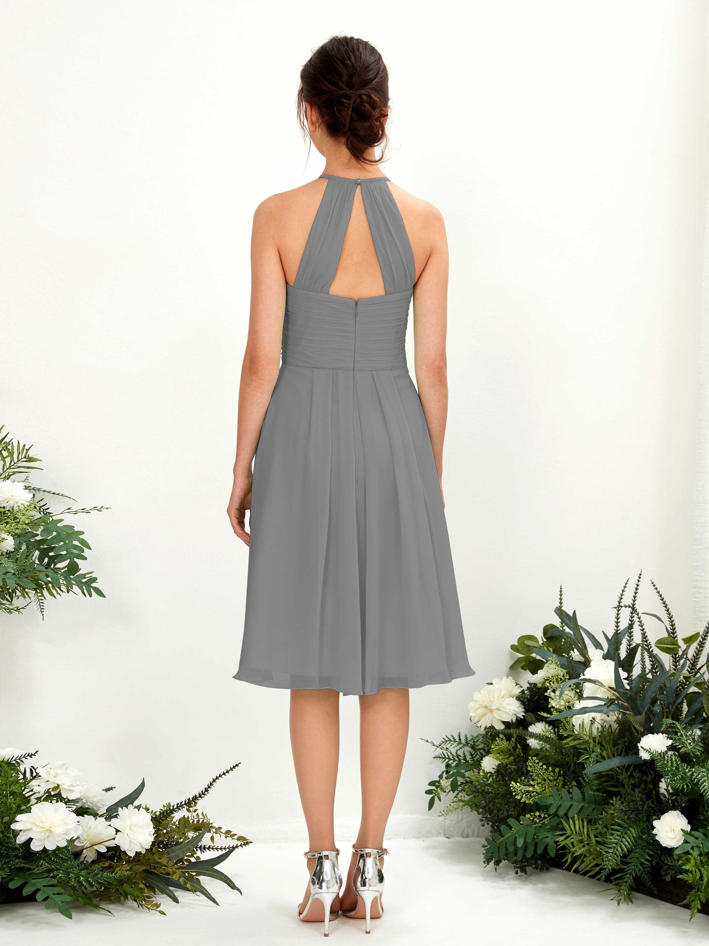 Carlyna A-Linien Kleid mit Rundhals Chiffon knielanges Brautjungfernkleid Stahlgrau #farbe_stahlgrau