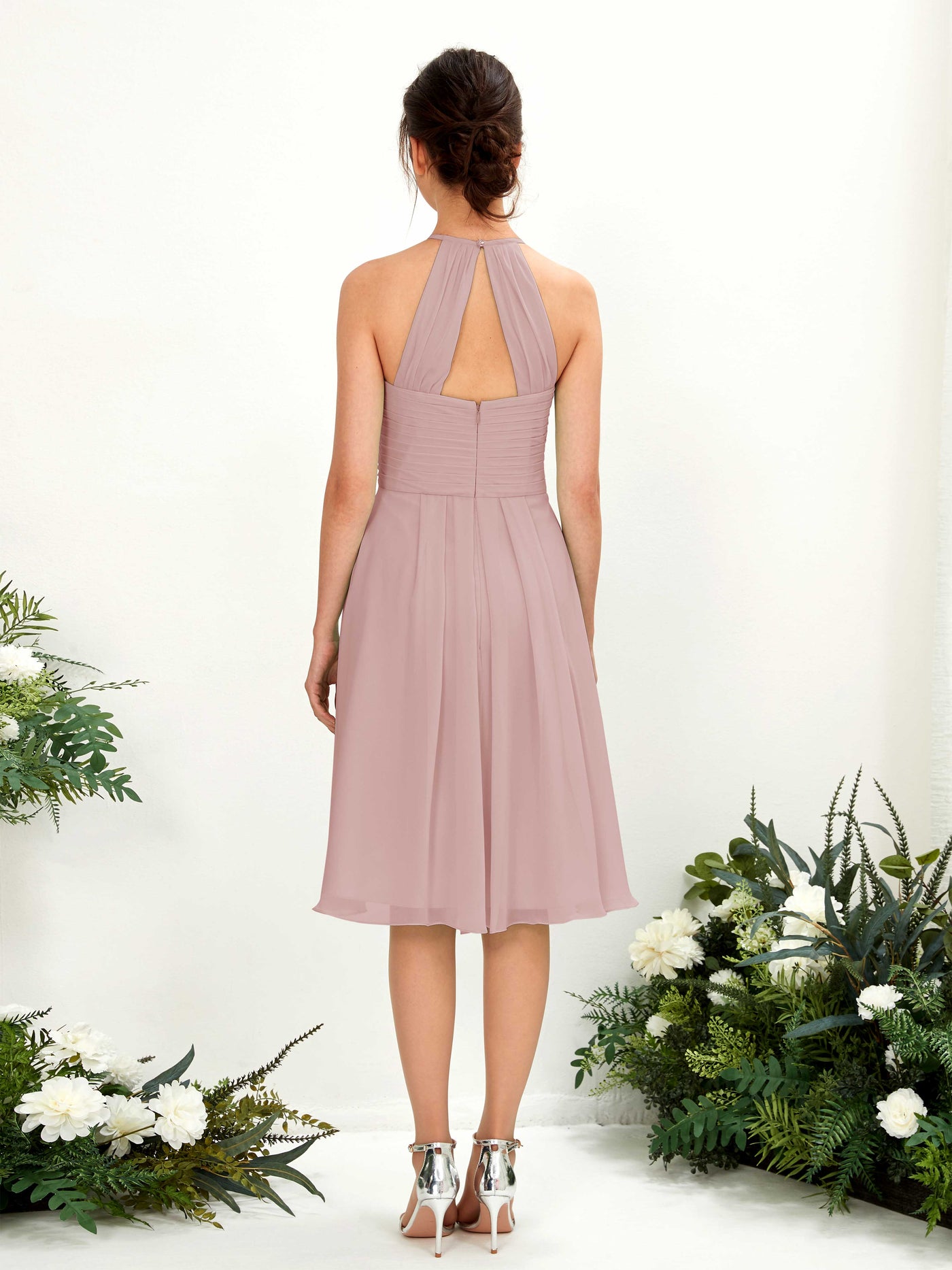 Carlyna A-Linien Kleid mit Rundhals Chiffon knielanges Brautjungfernkleid Staubige Rose #farbe_staubige-rose