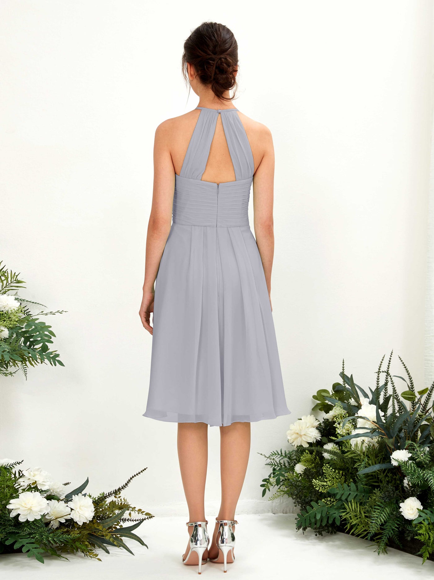 Carlyna A-Linien Kleid mit Rundhals Chiffon knielanges Brautjungfernkleid Staubiger Lavendel #farbe_staubiger-lavendel
