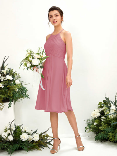 Carlyna A-Linien Kleid mit Rundhals Chiffon knielanges Brautjungfernkleid Wüstenrose #farbe_w-stenrose