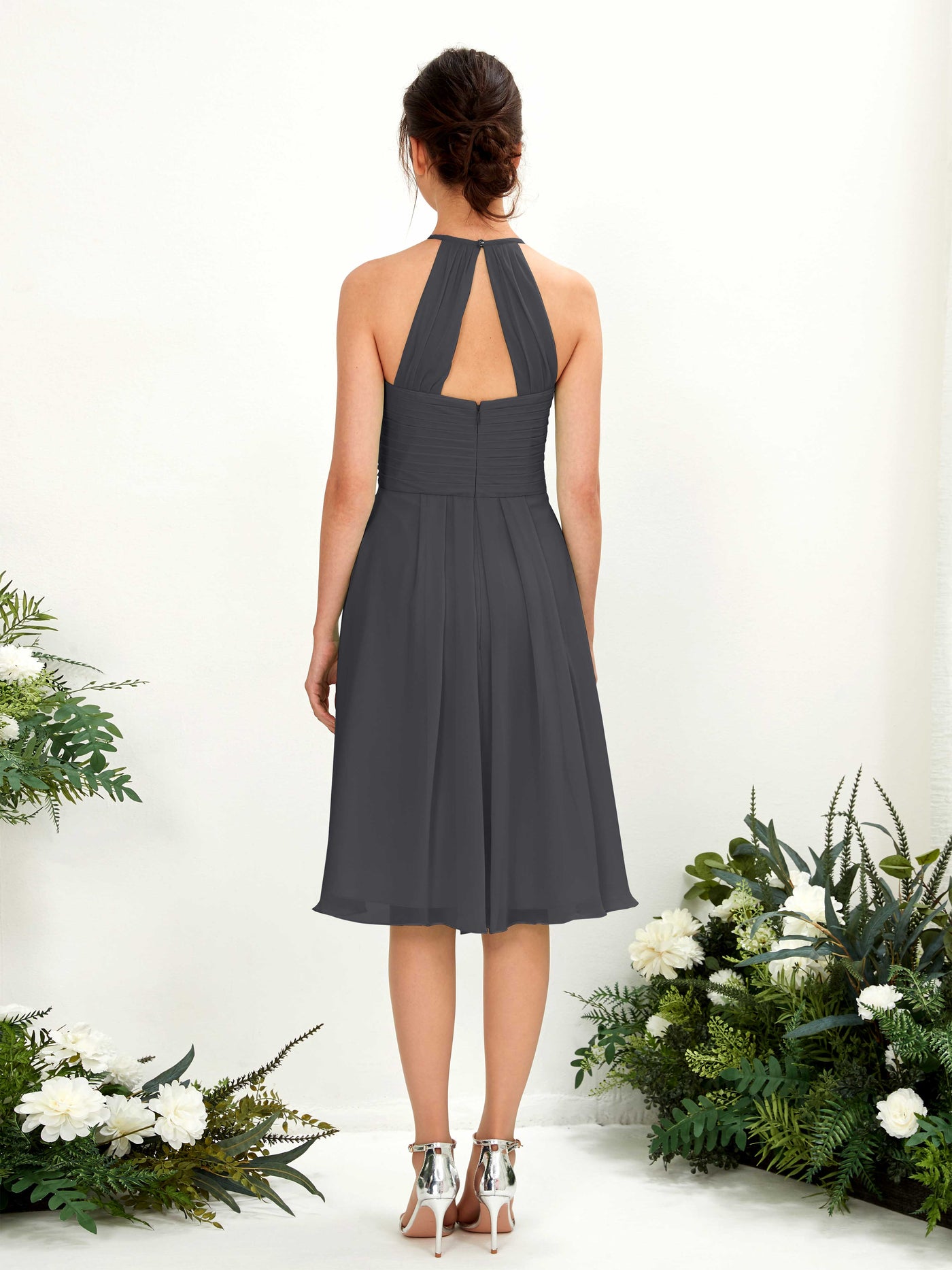 Carlyna A-Linien Kleid mit Rundhals Chiffon knielanges Brautjungfernkleid Zinnfarben #farbe_zinnfarben