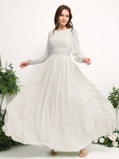 Carlyna A-Linien-Kleid mit U-Boot-Ausschnitt Chiffon Langarmkleid für Brautjungfer Elfenbein #farbe_elfenbein