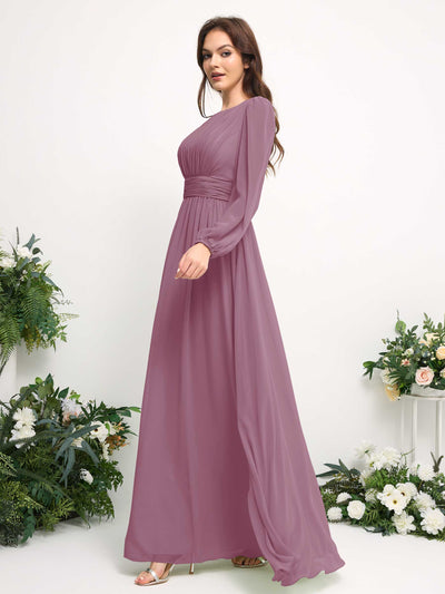 Carlyna A-Linien-Kleid mit U-Boot-Ausschnitt Chiffon Langarmkleid für Brautjungfer Klassisch Mauve #farbe_klassisch-mauve