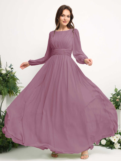 Carlyna A-Linien-Kleid mit U-Boot-Ausschnitt Chiffon Langarmkleid für Brautjungfer Klassisch Mauve #farbe_klassisch-mauve